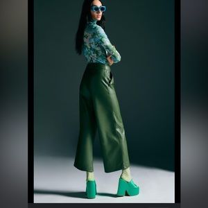 Anthropologie - Maeve Faux Leather olive green Pants